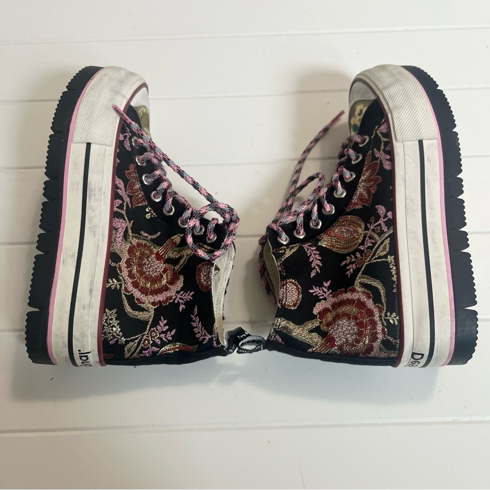 Desigual Mixed Textile Patchwork Sneaker Platform… - image 6